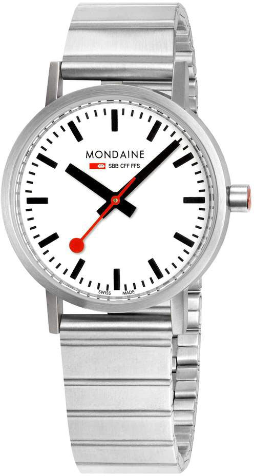 MONDAINE Classic 36, original Schweizer Bahnhofsuhr, Edelstahlband