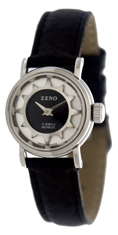 ZENO, Retro Solei Damenuhr Handaufzug Uhr mit altem Uhrwerk, Stahl grau