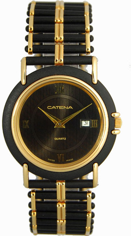 CATENA Othello Flatline, flache Quartz Armbanduhr schwarz