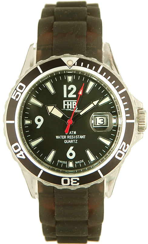 FHB Fun Watch, Opaque Quartz Uhr mit Silikonband, schwarz