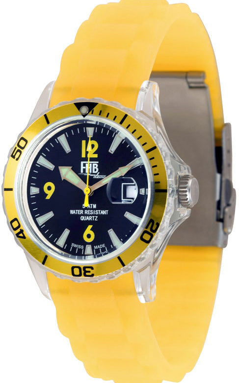 FHB Fun Watch, Opaque Quartz Uhr mit Silikonband, gelb
