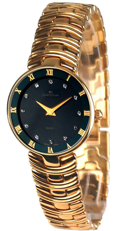CATENA Marbella Diamond, vergoldete Quartz Armbanduhr schwarz