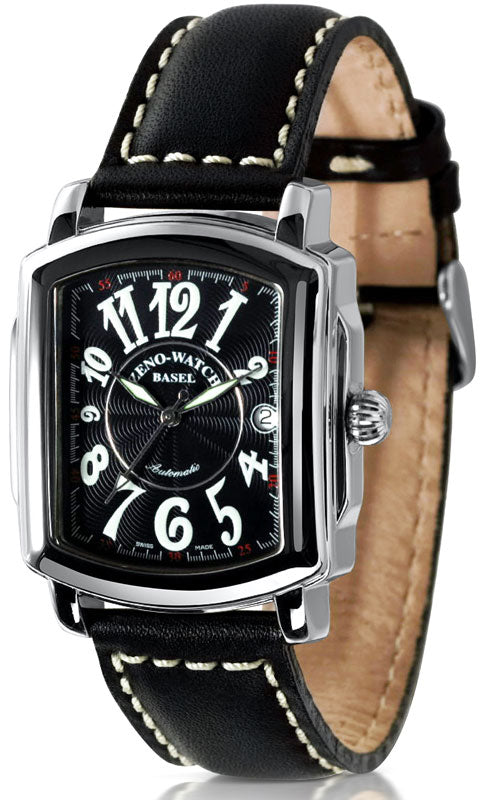 ZENO-WATCH BASEL, Retro Rectangular Automatic, Art-Déco Uhr, schwarz