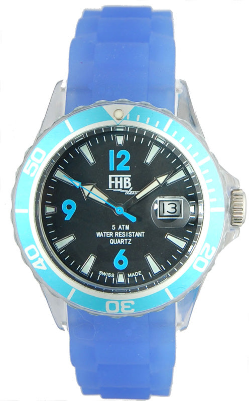 FHB Fun Watch, Opaque Quartz Uhr mit Silikonband, blau