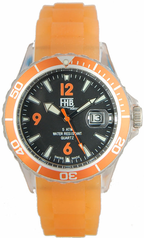 FHB Fun Watch, Opaque Quartz Uhr mit Silikonband, orange