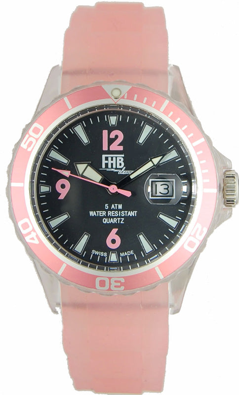 FHB Fun Watch, Opaque Quartz Uhr mit Silikonband, rosa
