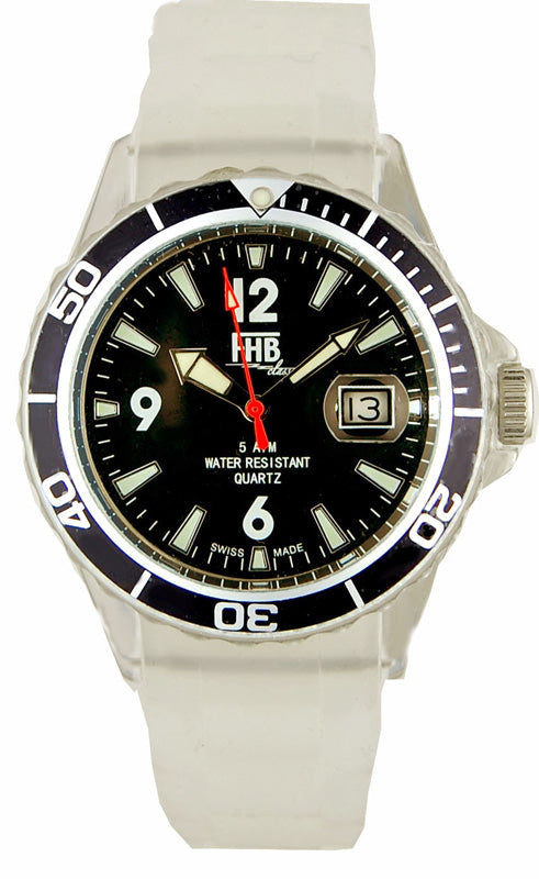 FHB Fun Watch, Opaque Quartz Uhr mit Silikonband, weiss