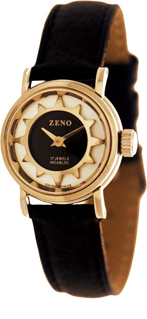 ZENO, Retro Solei Damenuhr mit altem Uhrwerk, vergoldet silbergrau