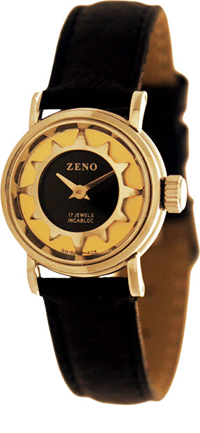 ZENO, Retro Solei Damenuhr mit altem Uhrwerk, vergoldet lachs