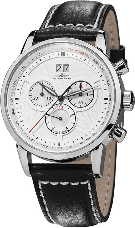 ZENO-WATCH BASEL, Retro Magellano Q Chrono Grossdatum, weiss