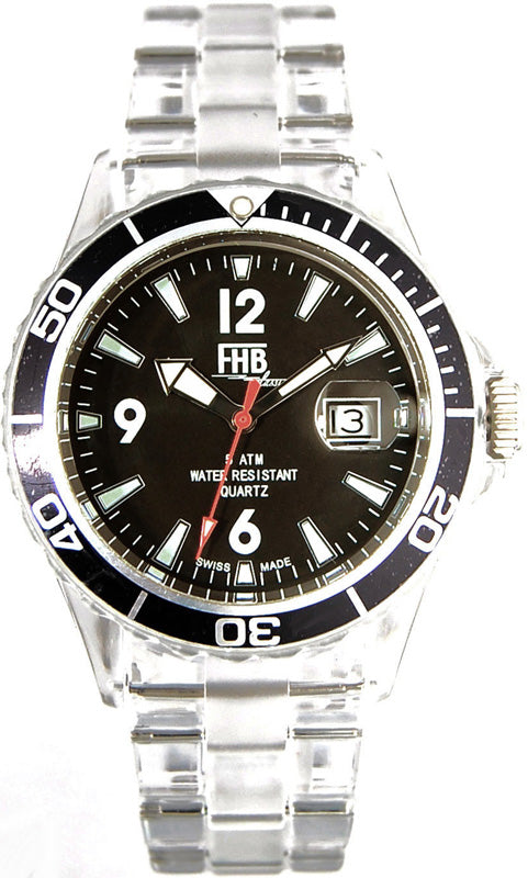 FHB Fun Watch, Opaque Quartz Uhr mit Gliederarmband schwarz