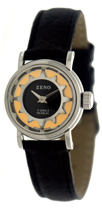 ZENO, Retro Solei Damenuhr Handaufzug Uhr mit altem Uhrwerk, Stahl lachs
